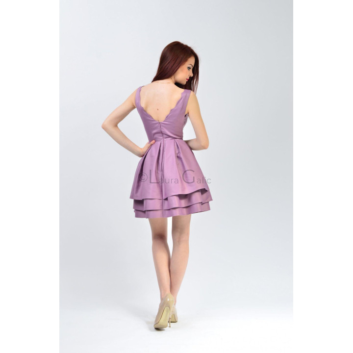 Back of the Gina 3 purple dress showing its deep neckline and centre-back zip