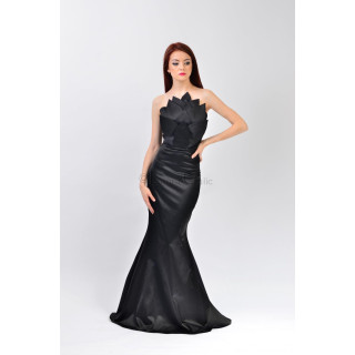 Florina 3 black mermaid evening dress with layered petal appliqués on the bodice