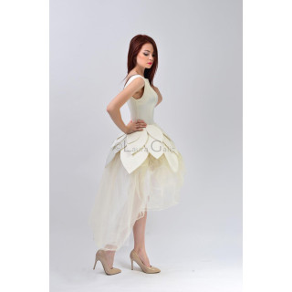 Gina 5b ivory bridal dress with a fitted bodice, petal appliqués and an asymmetric skirt