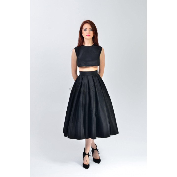Black Marisa 2 Skirt with a wide waistband and full pleats