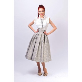 Marisa 2 midi skirt in grey melange-look fabric with a high waist and full pleats