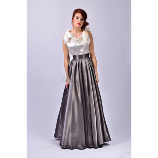 Denisa charcoal grey floor-length skirt with a wide waistband and full silhouette