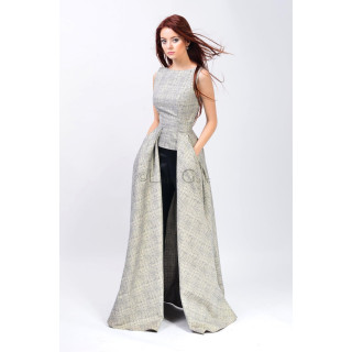 Elsa long dress with a full split-front skirt and side pockets