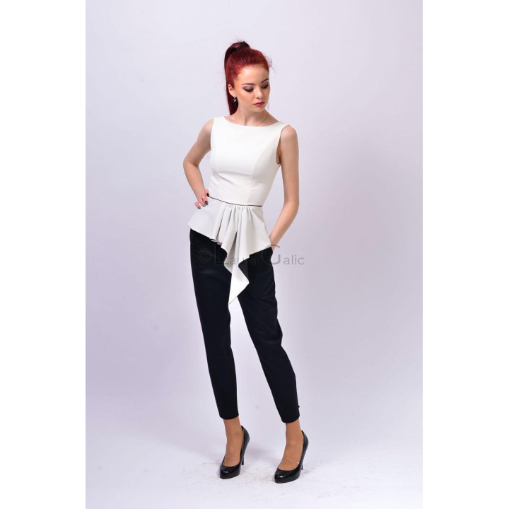 Gina 3 blouse with a fitted bodice and folded asymmetric peplum