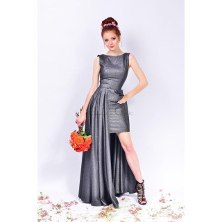 Elsa 3 grey-silver dress with a short skirt and open-front long overskirt