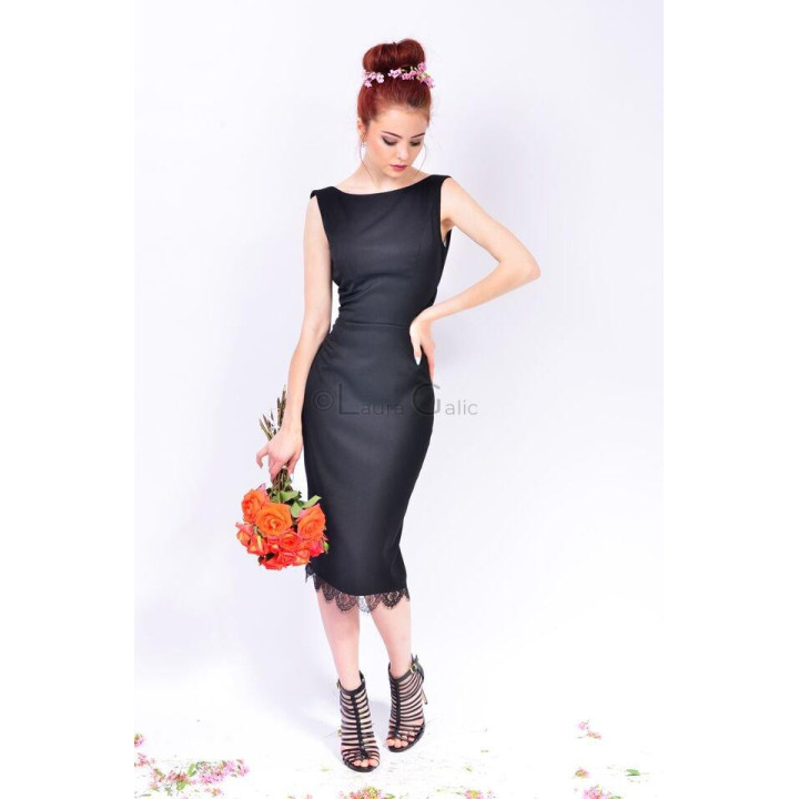 Rochia midi Lolita 2 cu tiv din dantelă și siluetă cambrată