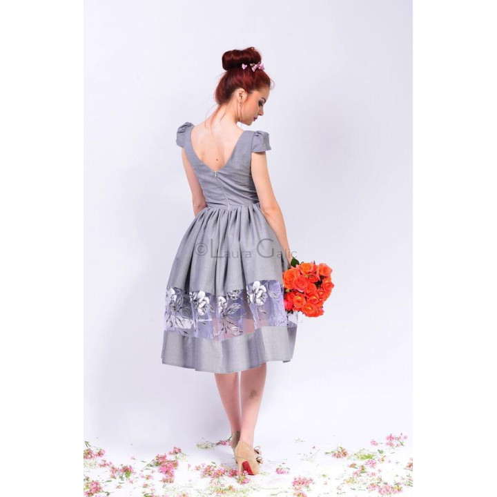Back of the Erica 2 dress showing its V neckline and zip fastening