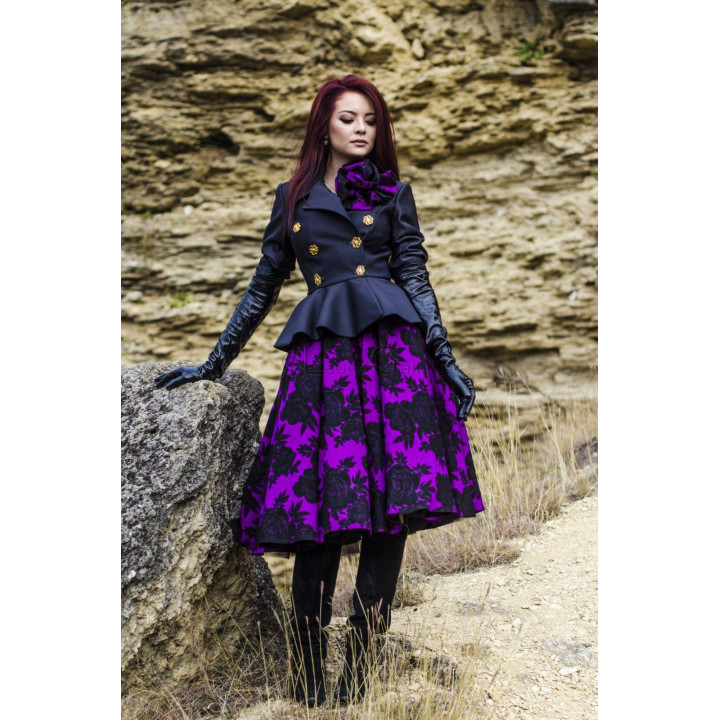 Lupe women’s jacket styled with broad lapels and a shaped peplum back