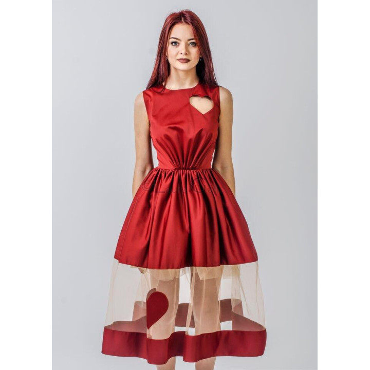 Front view of the Julia midi dress showing its gathered waist and sheer skirt overlay