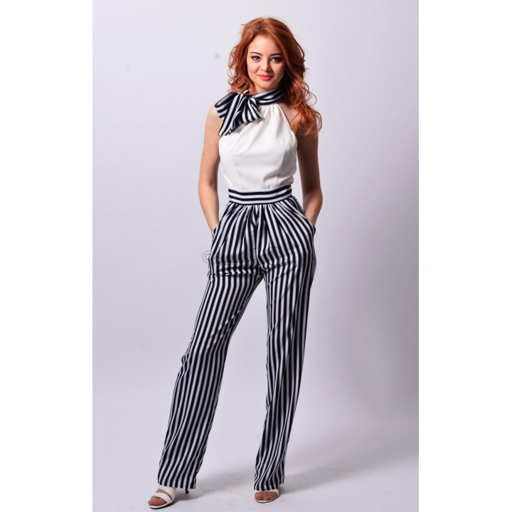 John striped trousers showing the side pockets, front pleats and high waistband