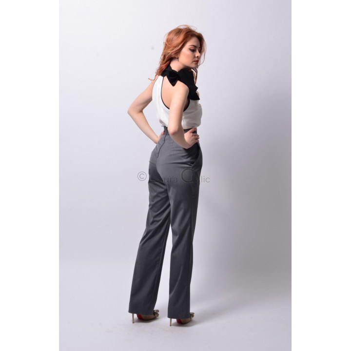 Back view of the John trousers, showing the high waist and straight-leg cut