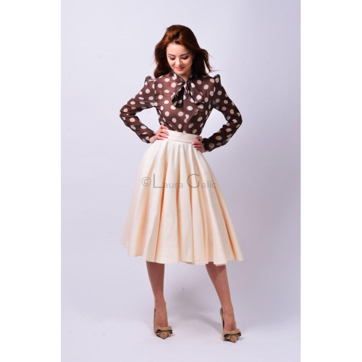 Adina ivory midi skirt with a high waist and full flared shape