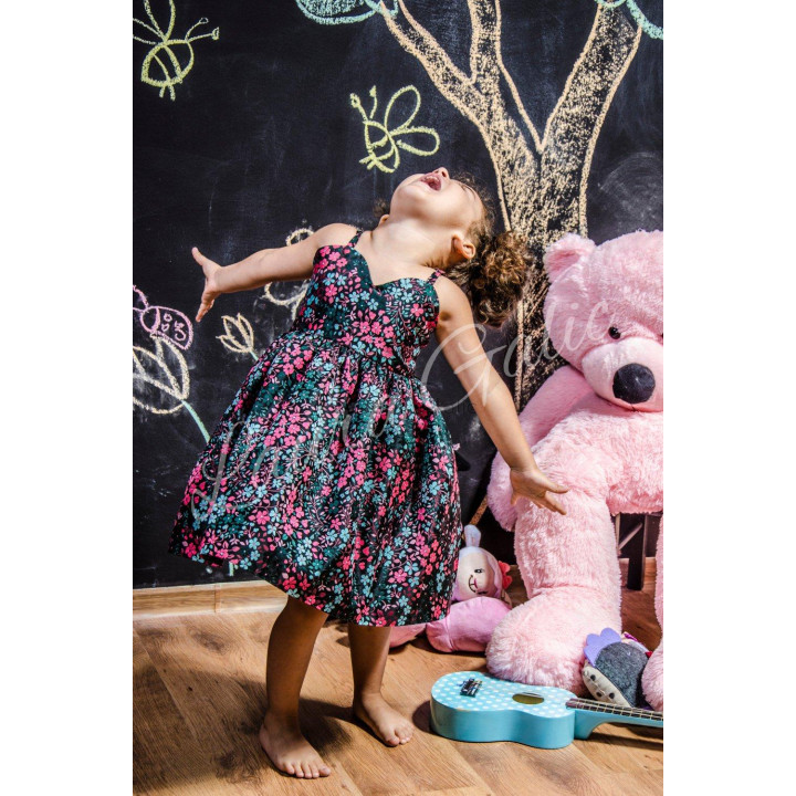 Fusta amplă a rochiei pentru fete Dalma Mini, cu imprimeu floral multicolor
