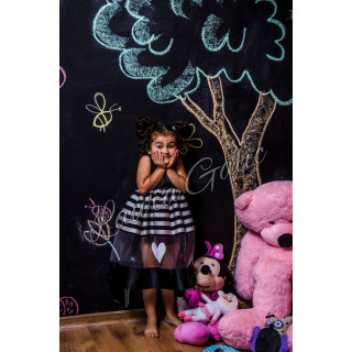 Rochia Julia Mini pentru fete, cu fustă amplă în dungi și strat transparent cu inimă aplicată