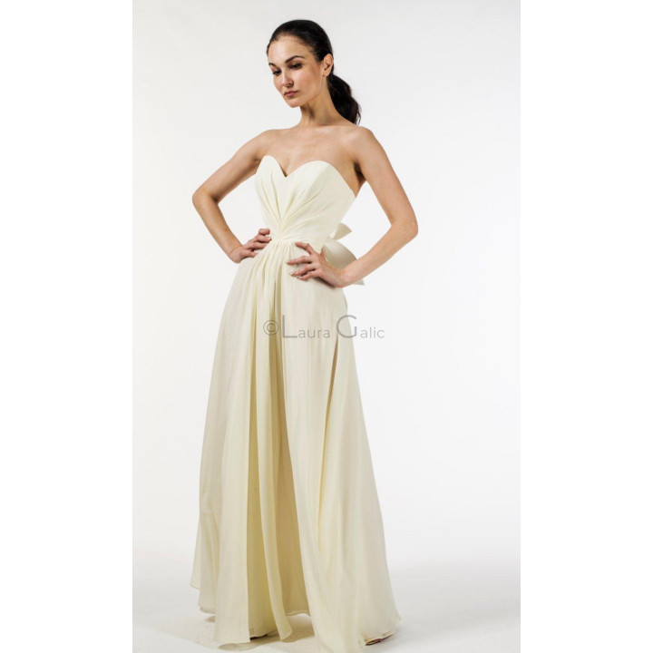 Front view of the ivory Madlene 2 gown with gathered waist and long skirt