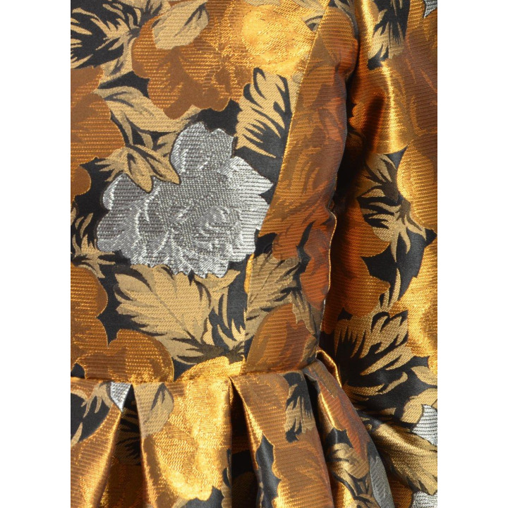 Close-up of the lustrous floral pattern on the Celine 2 dress