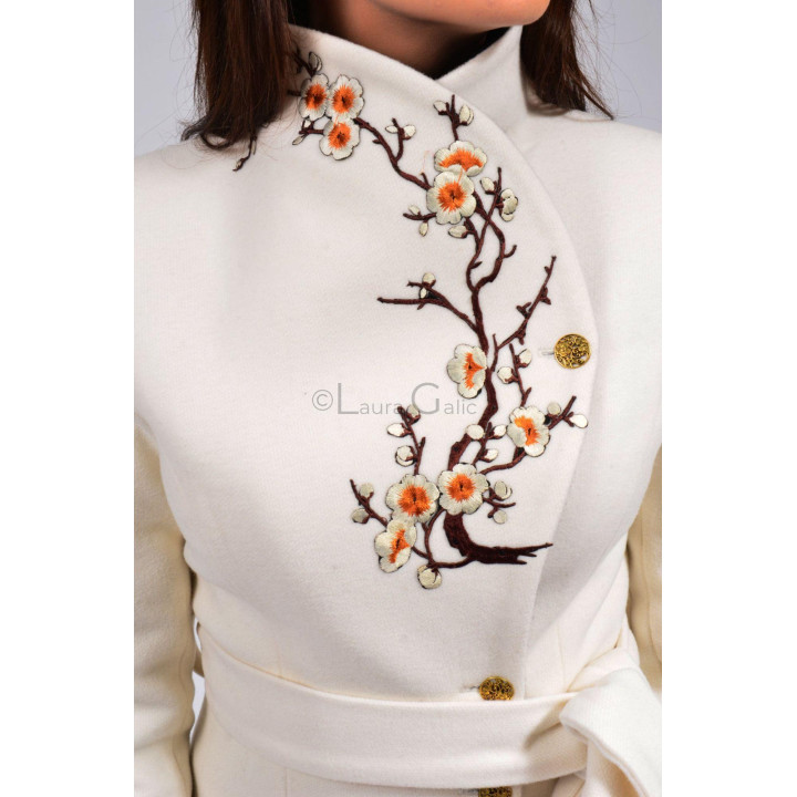 Palton Luca 2 cu Guler Înalt și Broderie Florală | Laura Galic