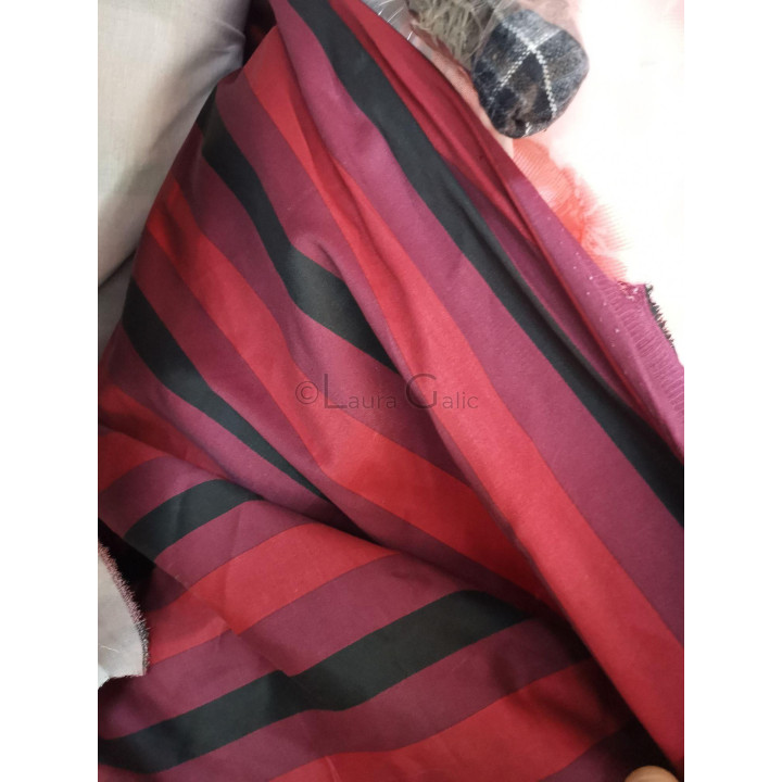 Red, burgundy and black striped fabric swatch, an alternative option for the Barbara dress