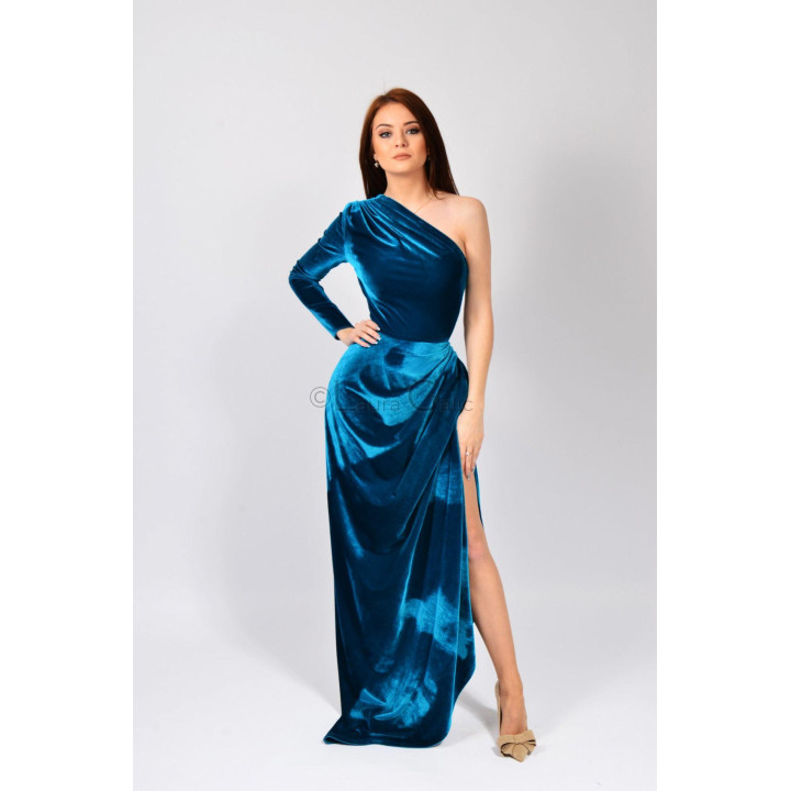 Rochie Carla cu decolteu pe un umăr și fustă maxi drapată