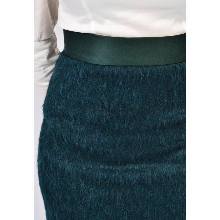 Close-up of the short-pile texture and wide waistband on the skirt