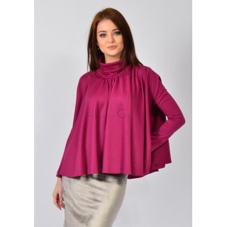 Bluză Julieta fuchsia cu guler înalt, mâneci lungi și croială amplă