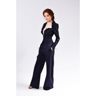 Tamara suit with Charlie pants in navy, featuring a fitted blazer and wide-leg trousers