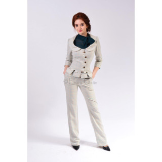 Costum Henrietta în carouri deschise, cu sacou cambrat și pantaloni drepți