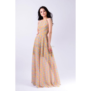 Octaviana 2 long dress with pastel polka dots and a full skirt