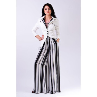 Costum Tamara 2 cu Pantaloni John 2, sacou alb și pantaloni amplii cu dungi alb-negre