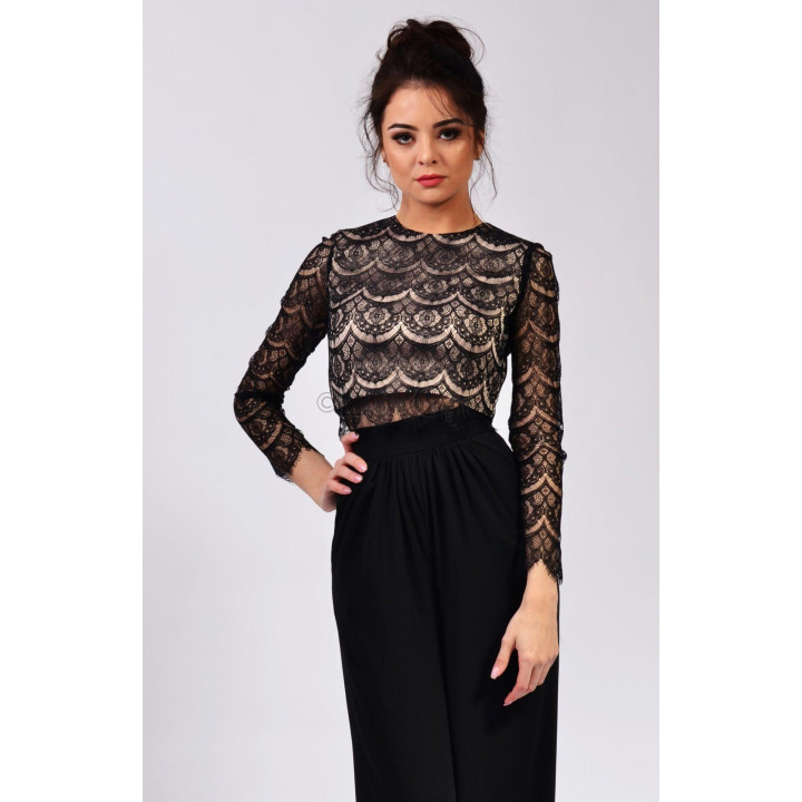 Bianca 3 black lace top with long sleeves and a round neckline