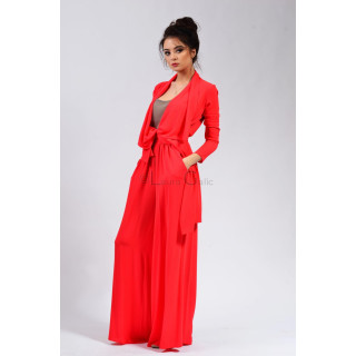 Red Demetra pantsuit with long jacket and wide-leg John 2 trousers