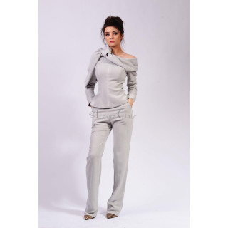 Natalia light grey women's suit with draped jacket and long trousers