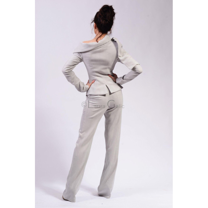 Back view of the Natalia jacket with a draped neckline and subtly flared hem