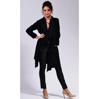 Black Demetra cardigan with a longline cut, wide lapels and full-length sleeves