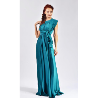 Agnes 2 teal floor-length dress with a wide side-tied sash and full skirt