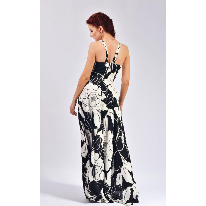 Back view of the Octaviana 2 maxi dress with racerback-style straps and floral print