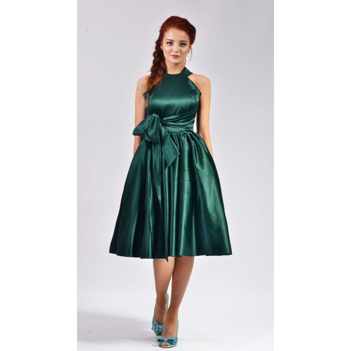 Marina Dress 2 in emerald green with a side bow and full skirt