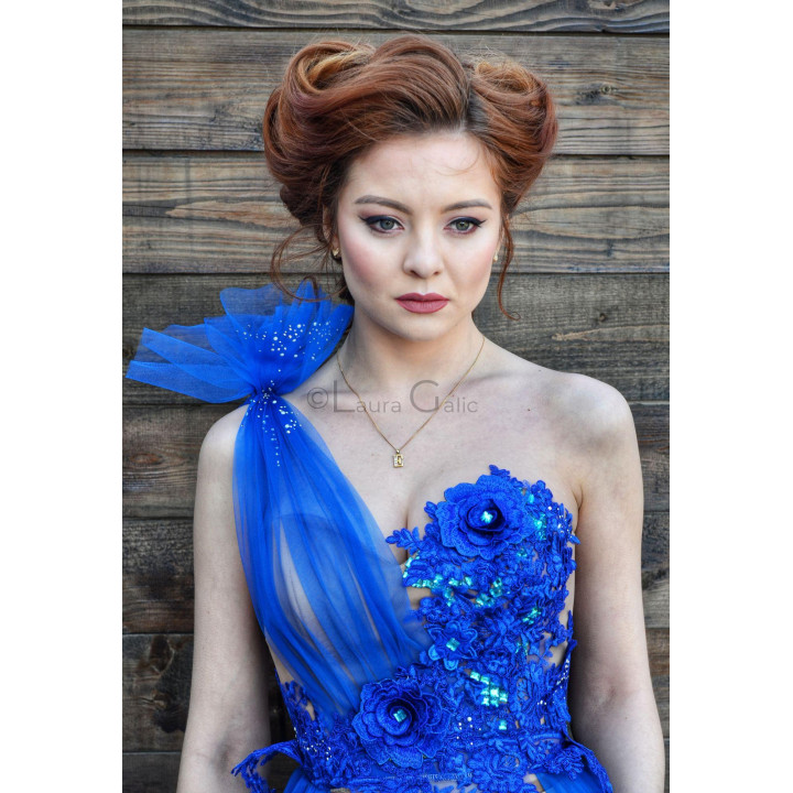 Close-up of the Amadeea corset’s floral lace and sparkling embellishments