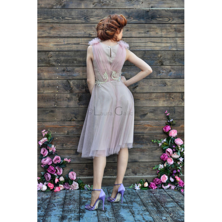 Back of the Summer tulle dress showing the zip fastening and waist appliqués