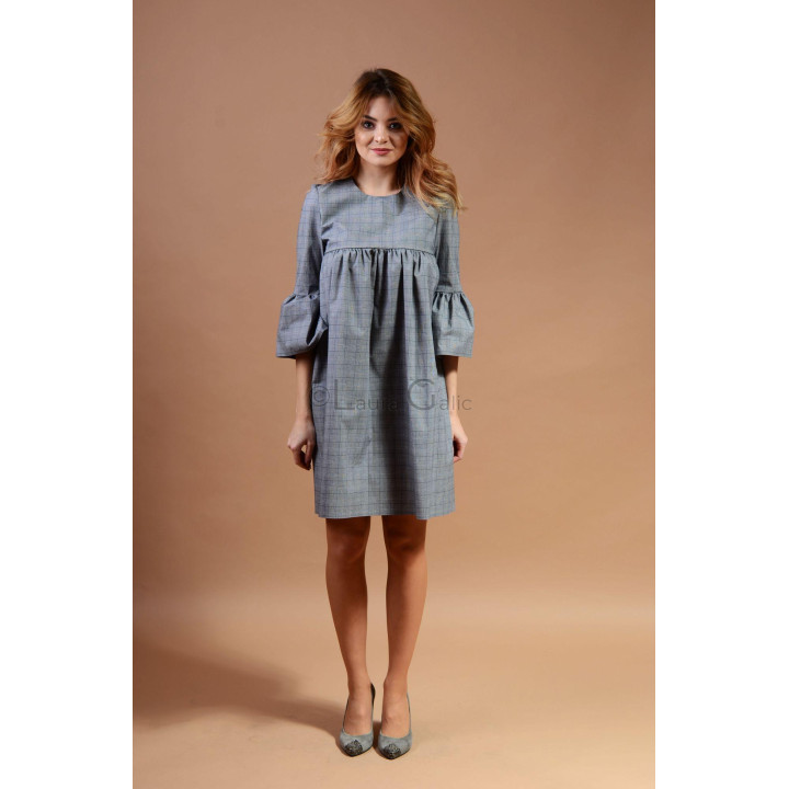 Rochie office Zola cu decolteu rotund, croială babydoll și mâneci evazate