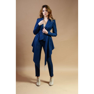 Blue Gilda jacket with notched lapels, fitted waist and long asymmetric tails
