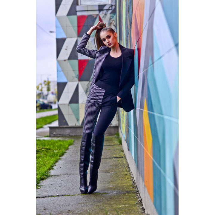 Ramona 2 dual women's jacket with wide lapels and navy and striped panels