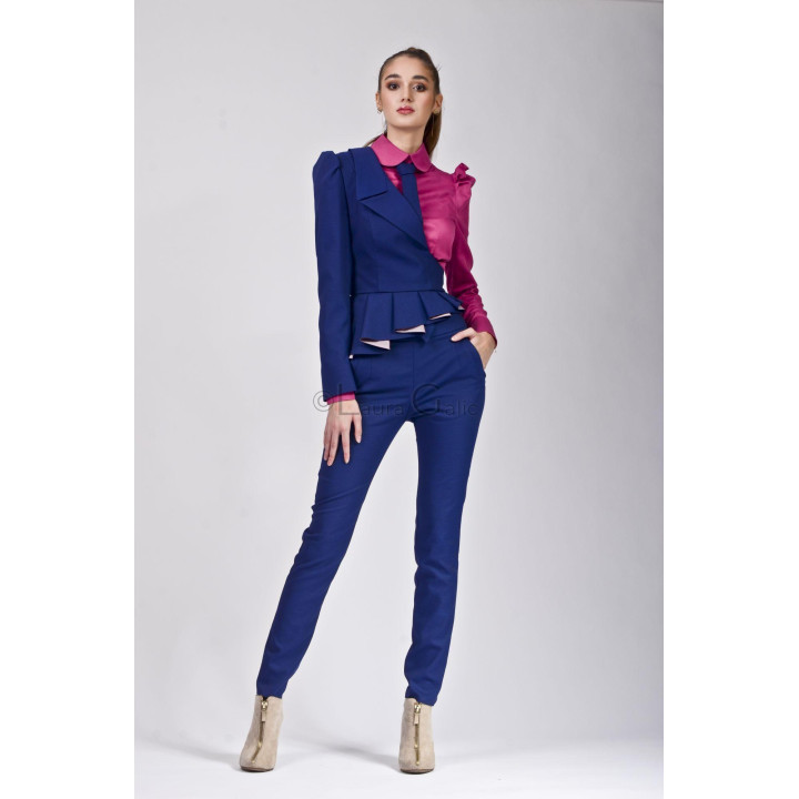 Blue Sonia Office jacket with an asymmetric front and layered peplum