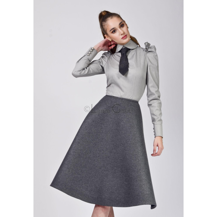 Gina 2 dark grey midi skirt with a defined waist and full, flared shape