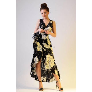 Chiara 3 silk wrap dress with floral print and asymmetric hem, shown from the front