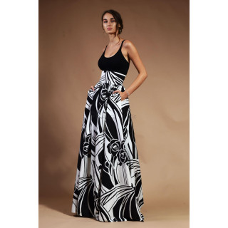 Laura Galic black-and-white printed cotton maxi skirt with pockets and graphic floral motifs