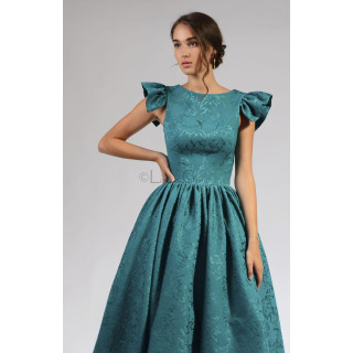 Rochie Lidia, brocard tesut din bumbac, jupa tulle, la comanda, material pozat indispoibil