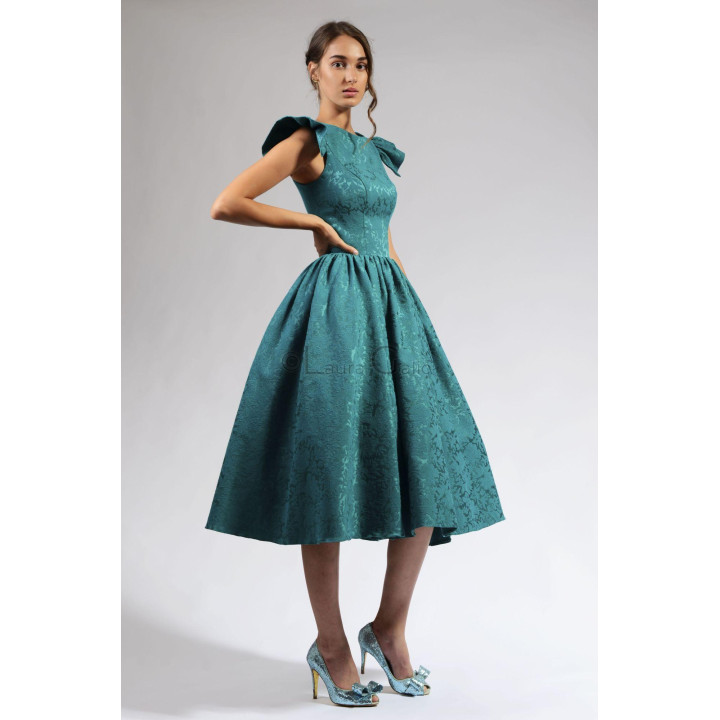 Rochie Lidia, brocard tesut din bumbac, jupa tulle, la comanda, material pozat indispoibil