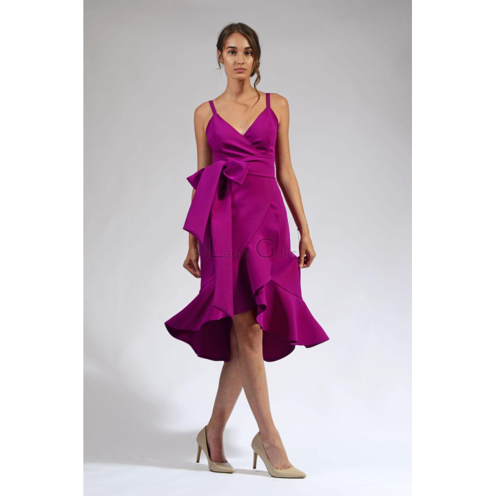 Chiara wrap dress with wide bow tie