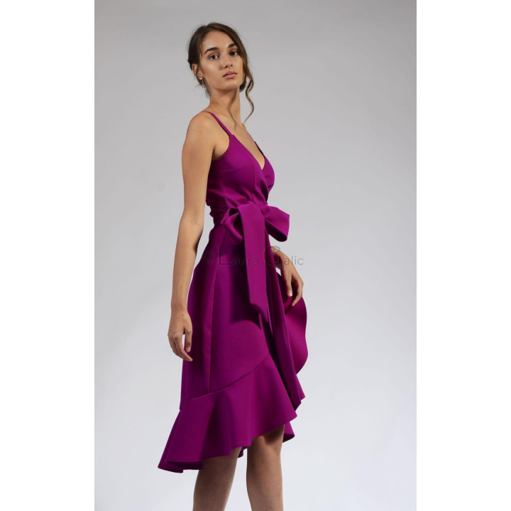Chiara wrap dress with wide bow tie